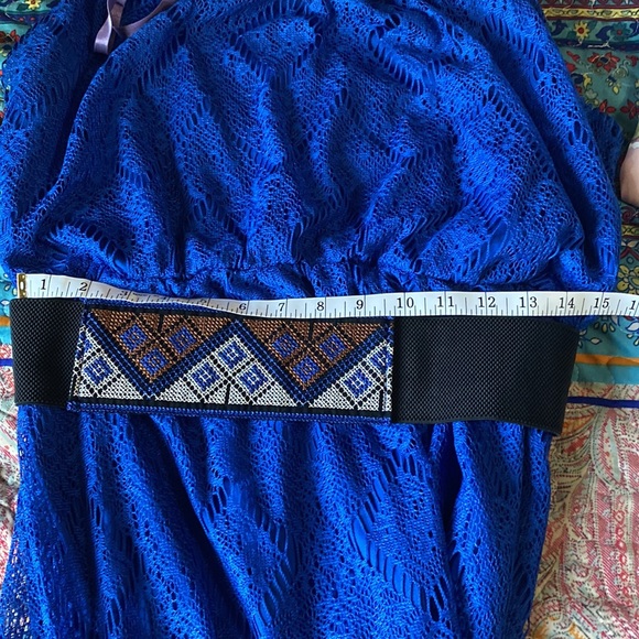 Beautiful long blue lace dress with under slip sheer lace bottom - Picture 11 of 15